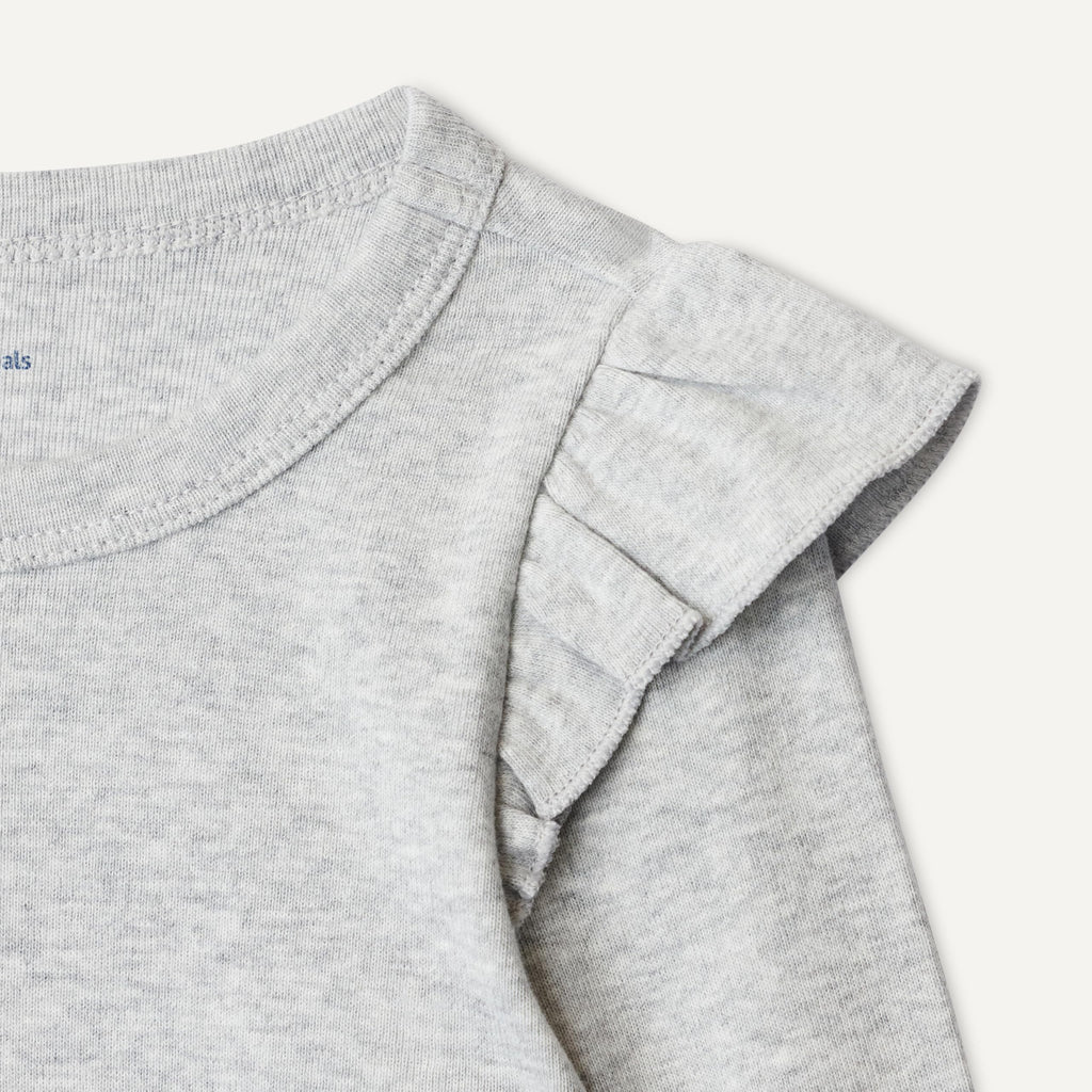 Amazon Essentials Pack x2 Camisetas Niña | Gris + Celeste Floral • Manga Larga con Volantes