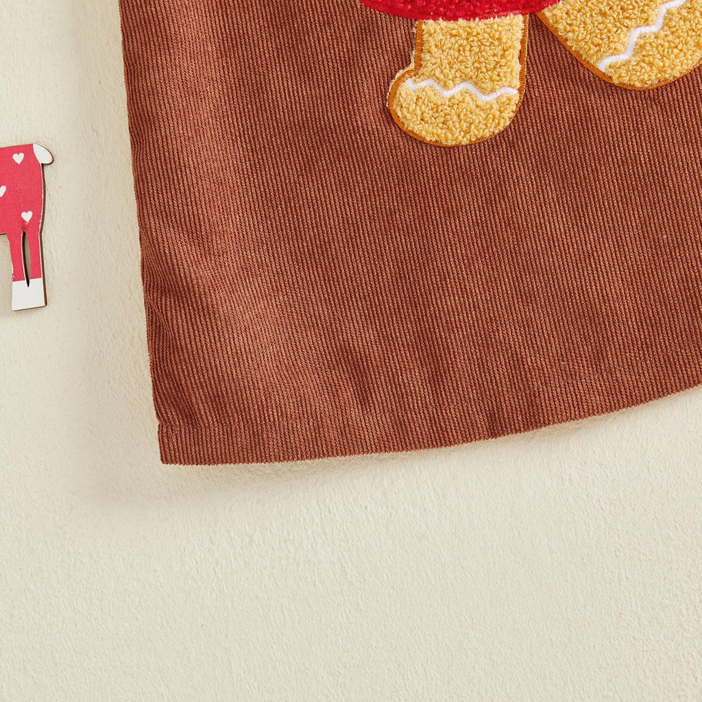 Gingerbread Girl Cafe | Vestido Pana Cafe Nina Sin Mangas + Cuello Redondo + Aplicacion Galleta Jengibre + Lazos