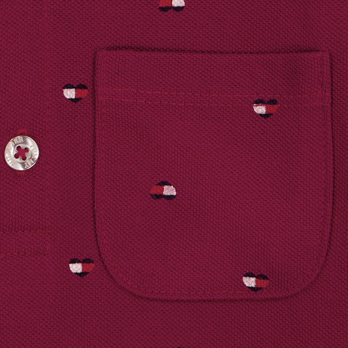 Tommy Hilfiger Vestido Polo Piqué Niña | Rojo Remolacha Estampado Mini Logo TH • Cuello Peter Pan