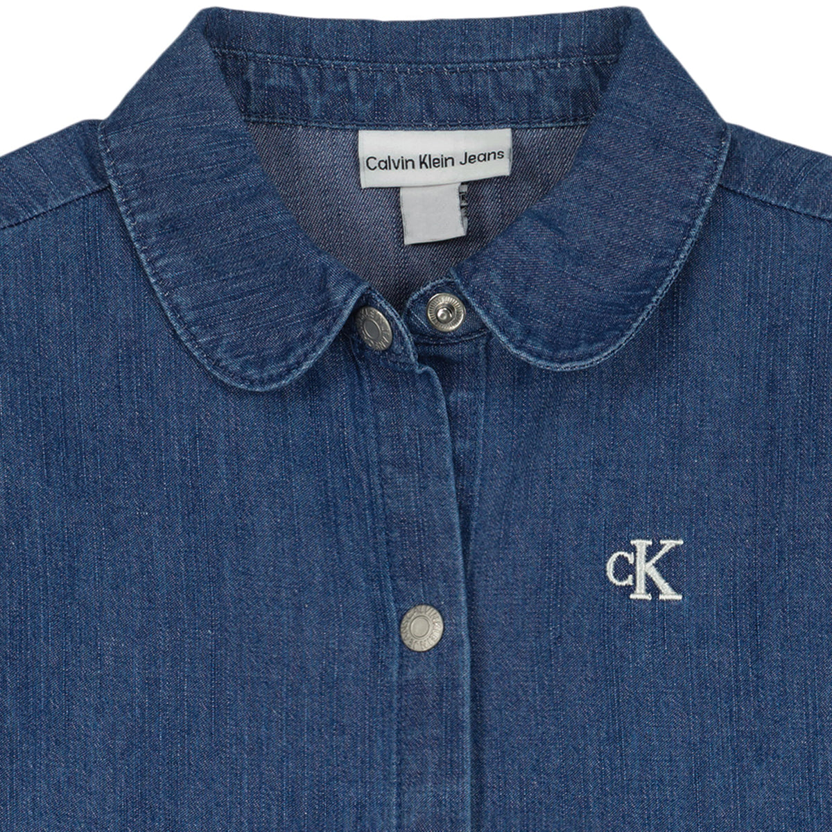 Vestido Camisero Denim Tiered Calvin Klein Jeans | 3 Niveles Color Block + Logo cK Bordado | Niña (2T - 6T)
