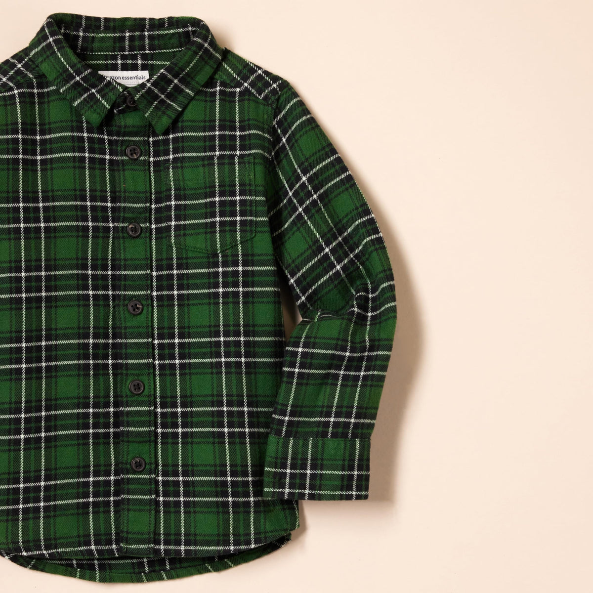 Amazon Essentials Camisa Franela Niño | Cuadros Verde • Manga Larga • 100% Algodón