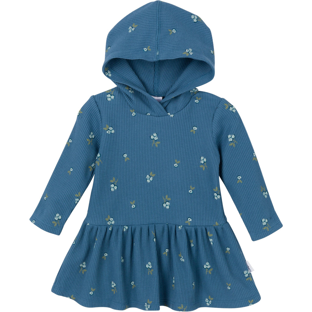Gerber | Conjunto 2 Piezas Vestido Capucha Floral Azul Manga Larga y Cubre Pañal Bebé Niña
