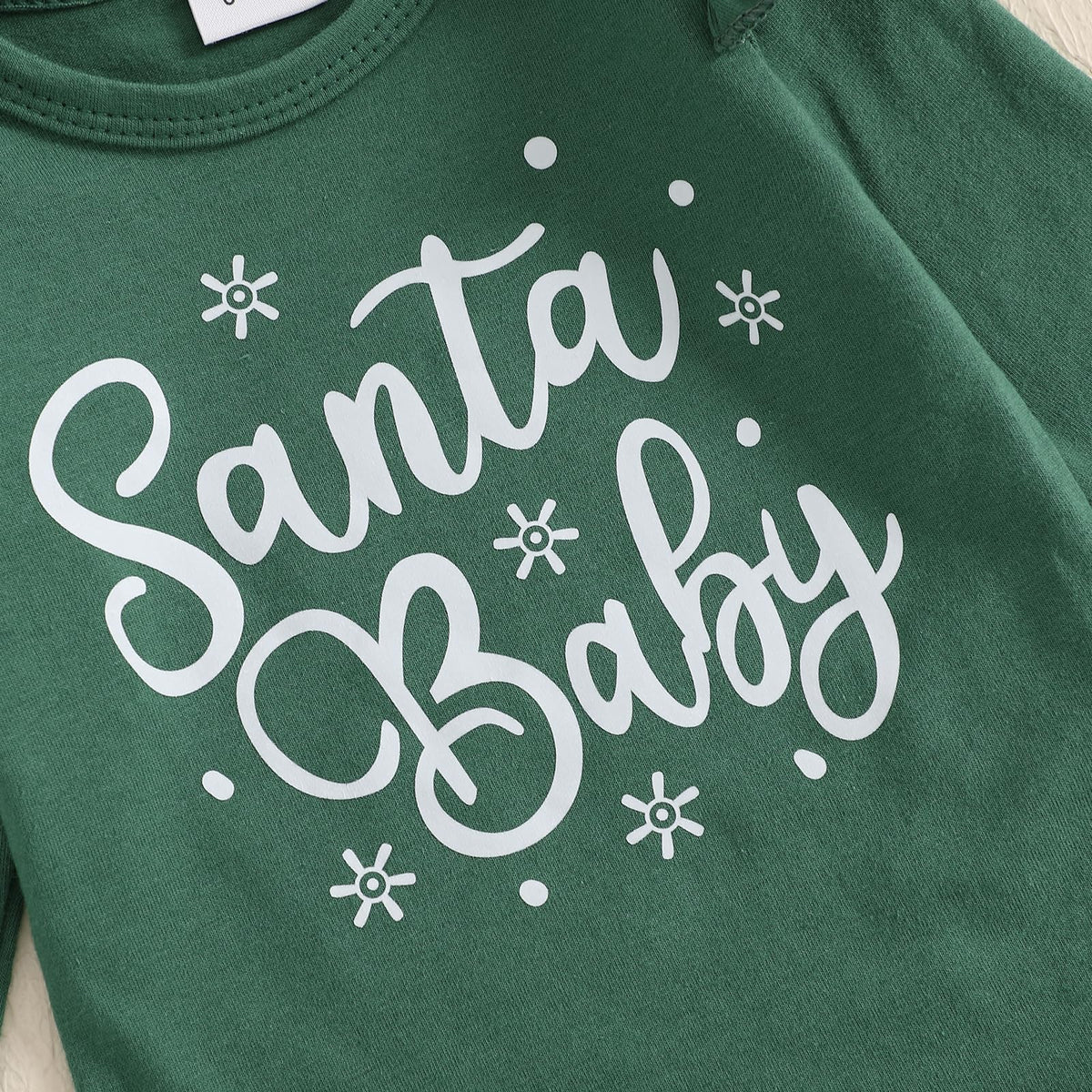 Santa Baby | Conjunto Navideño Verde Oscuro Bebé Niña Falda Cuadros + Medias + Diadema