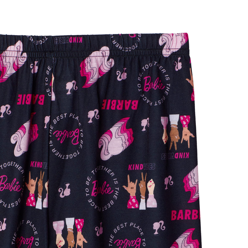 Set Pijama 4 Piezas Barbie Oficial Together & Kind | 2 Camisas + 2 Pantalones + 100% Poliéster | Niña Gris Rosa Fucsia (4T - 10T)