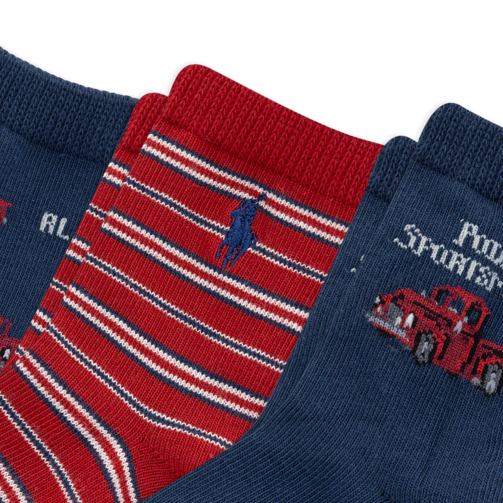 Polo Ralph Lauren | Calcetines Bebé Toddler Pack 3 Algodón Vintage Truck Marino Rayas RL