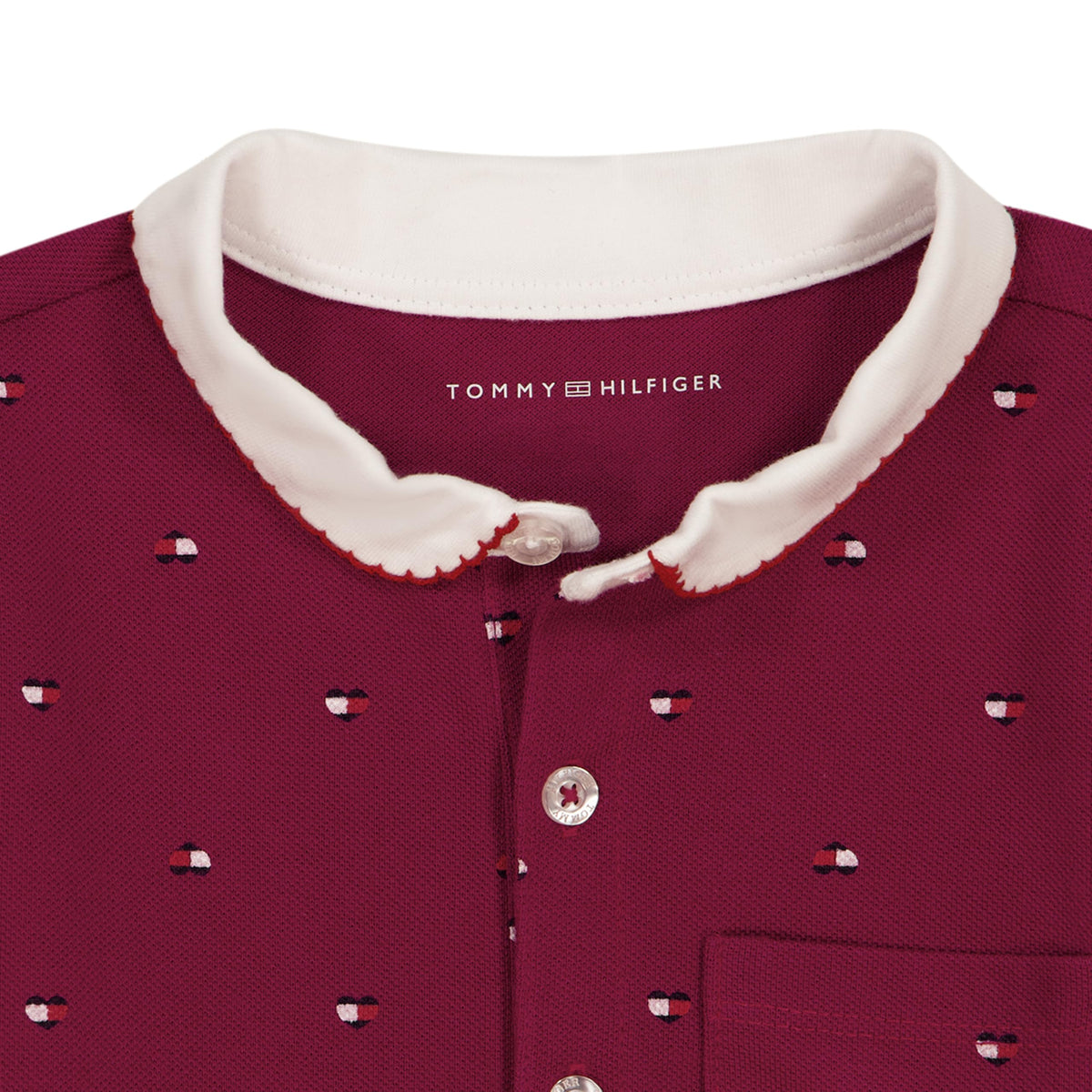Tommy Hilfiger Vestido Polo Piqué Niña | Rojo Remolacha Estampado Mini Logo TH • Cuello Peter Pan