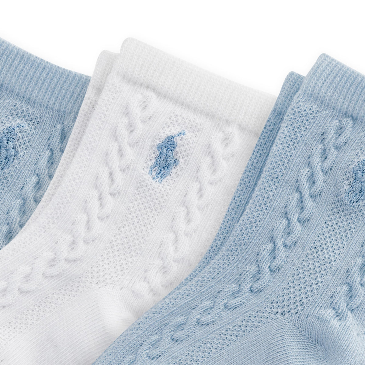 Polo Ralph Lauren | Calcetines Bebé Pack 3 Algodón Orgánico Textura Cable Azul Suave Blanco Agarres