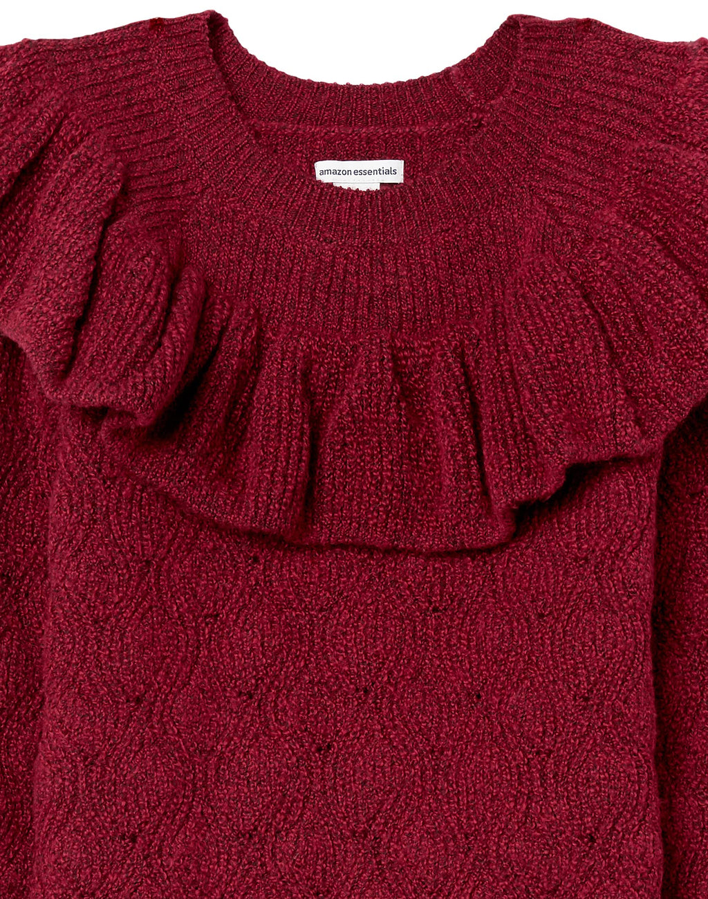 Amazon Essentials Suéter Niña | Rojo Frambuesa Volante Grande • Suave al Tacto • Manga Larga