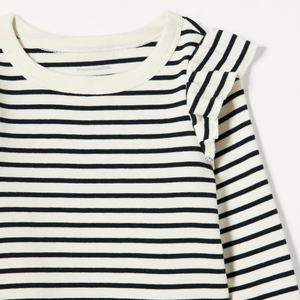 Amazon Essentials Pack x2 Camisetas Niña | Navy + Rayas • Manga Larga con Volantes