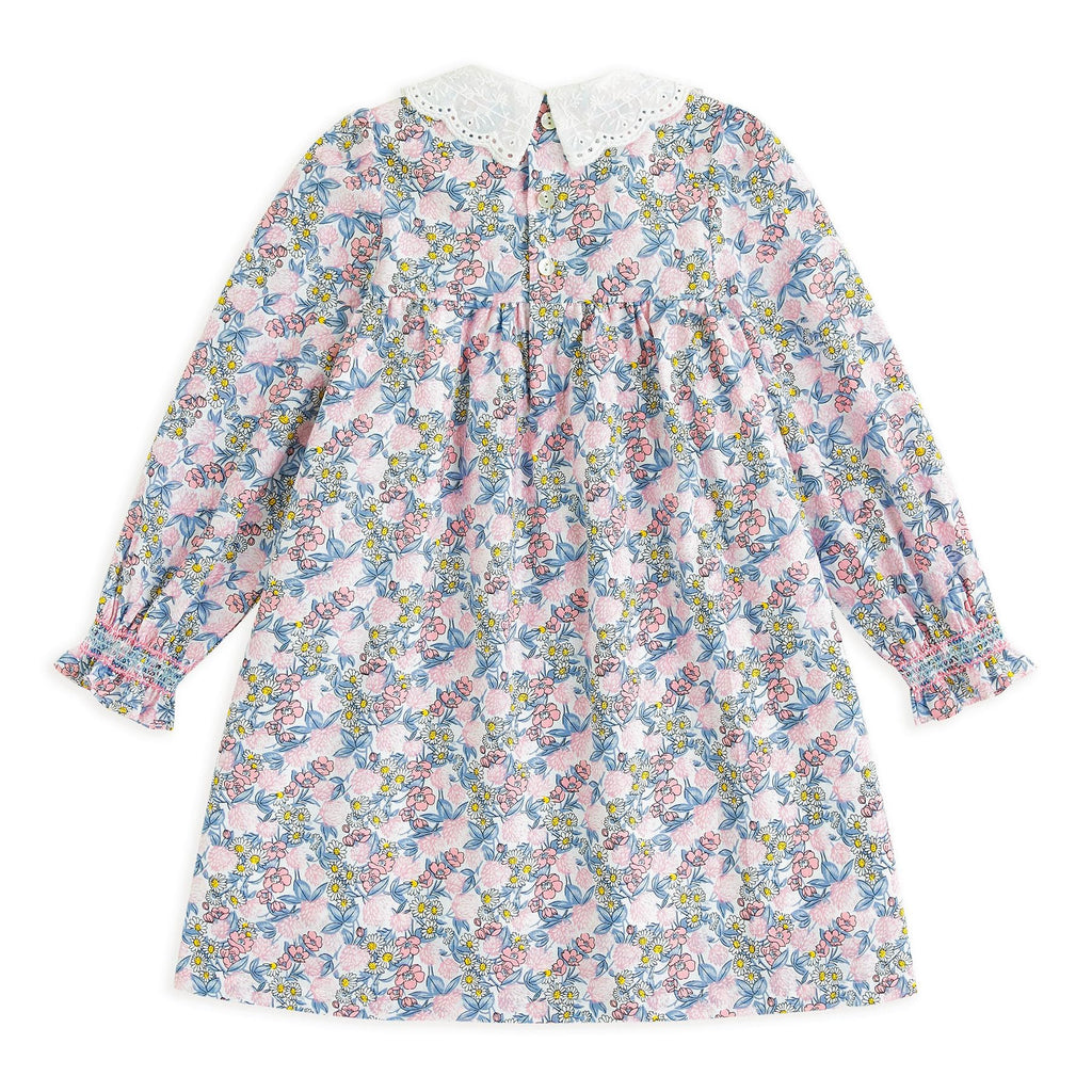 Vestido de Manga Larga 100% Algodón con Cuello Bordado y Estampado Floral Multicolor para Niña (12M - 8T)