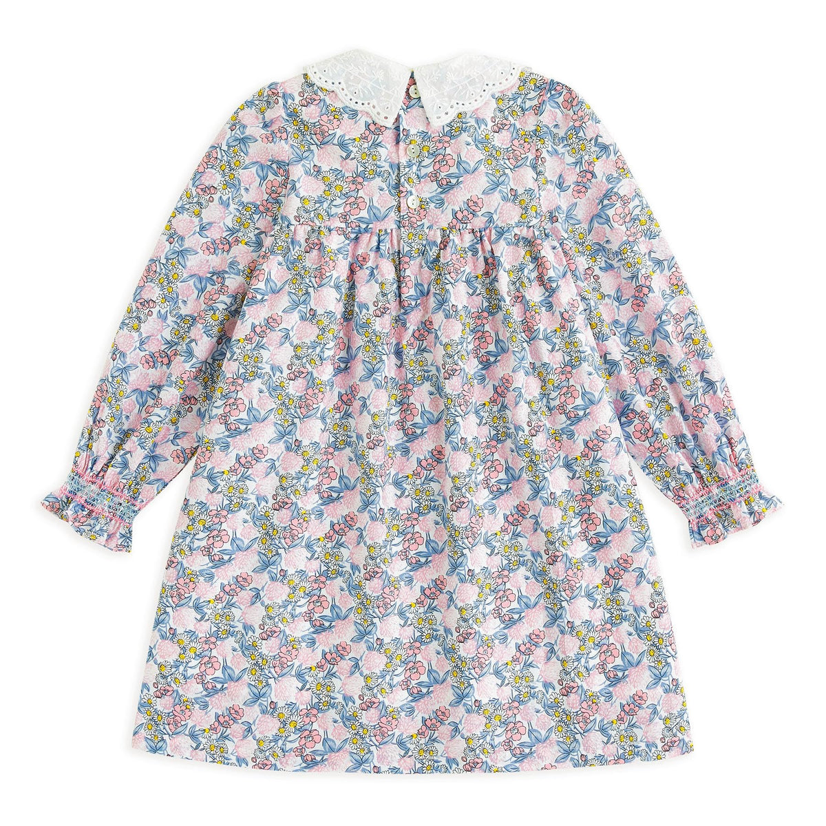 Vestido de Manga Larga 100% Algodón con Cuello Bordado y Estampado Floral Multicolor para Niña (12M - 8T)