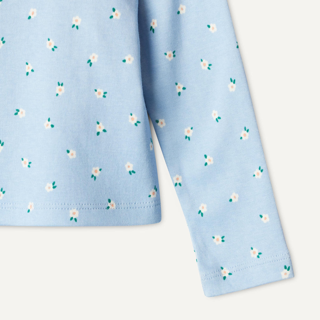Amazon Essentials Pack x2 Camisetas Niña | Gris + Celeste Floral • Manga Larga con Volantes
