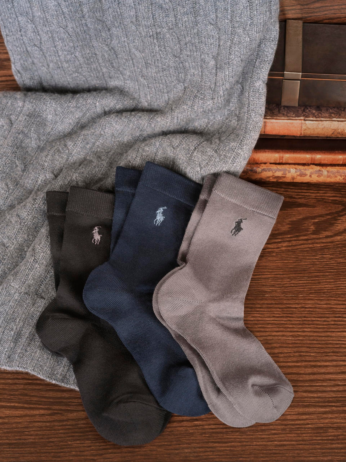 Polo Ralph Lauren | Calcetines de Vestir Niño Pack 3 Super Suaves Stay-Up Negro Gris Marino