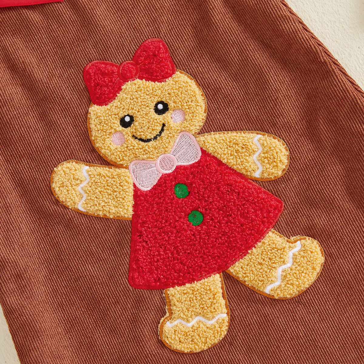 Gingerbread Girl Cafe | Vestido Pana Cafe Nina Sin Mangas + Cuello Redondo + Aplicacion Galleta Jengibre + Lazos