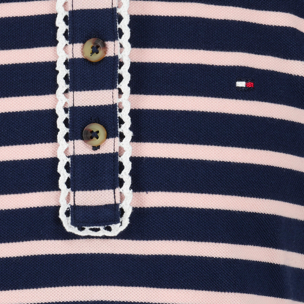 Tommy Hilfiger Vestido Polo Piqué Niña | Rayas Breton Navy/Rosa • Cuello Polo Ribete Picot • Falda Plisada