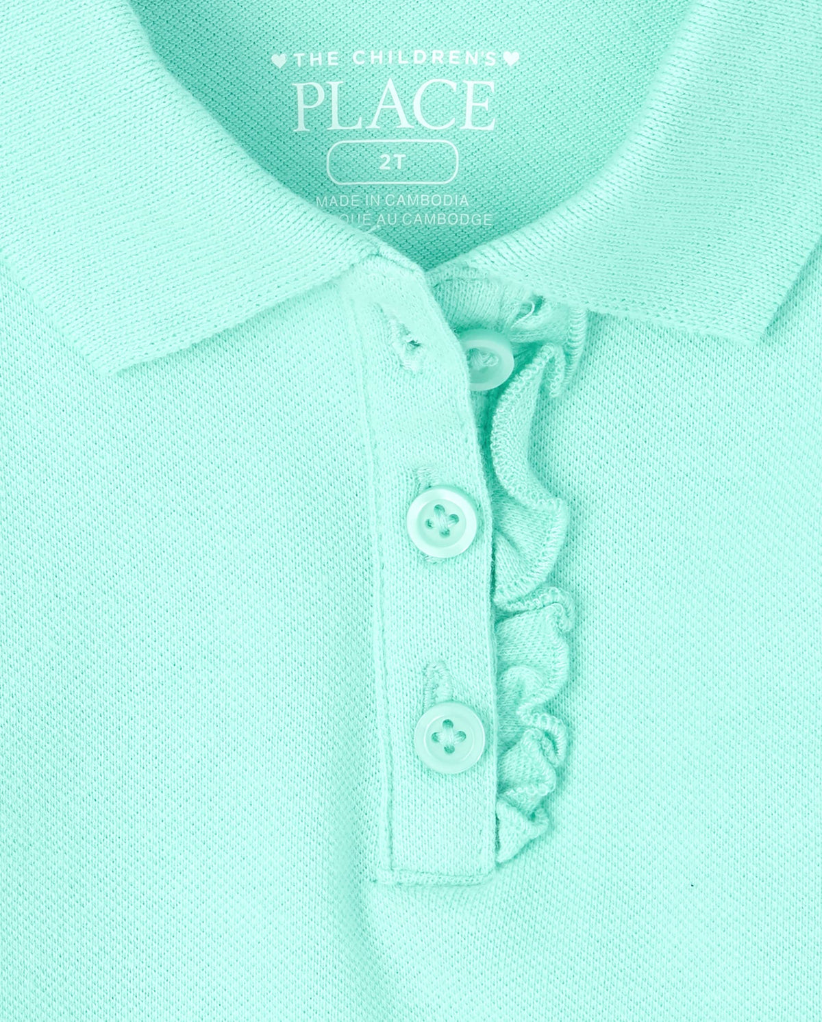 The Children's Place Polo Piqué Niña | Turquesa • Manga Larga con Volantes