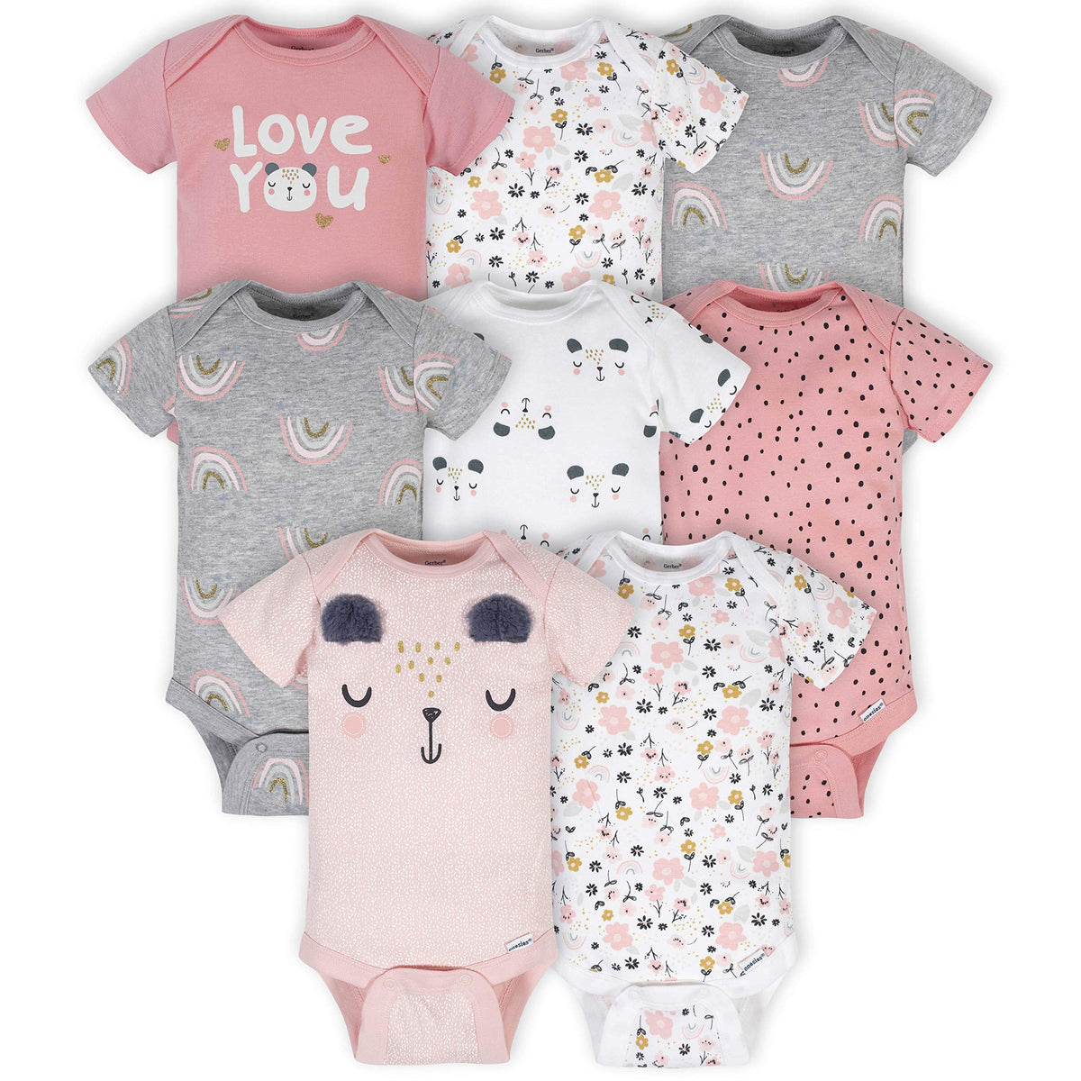 Gerber | Pack 8 Bodies Manga Corta para Niña Bebé — Onesies Collection
