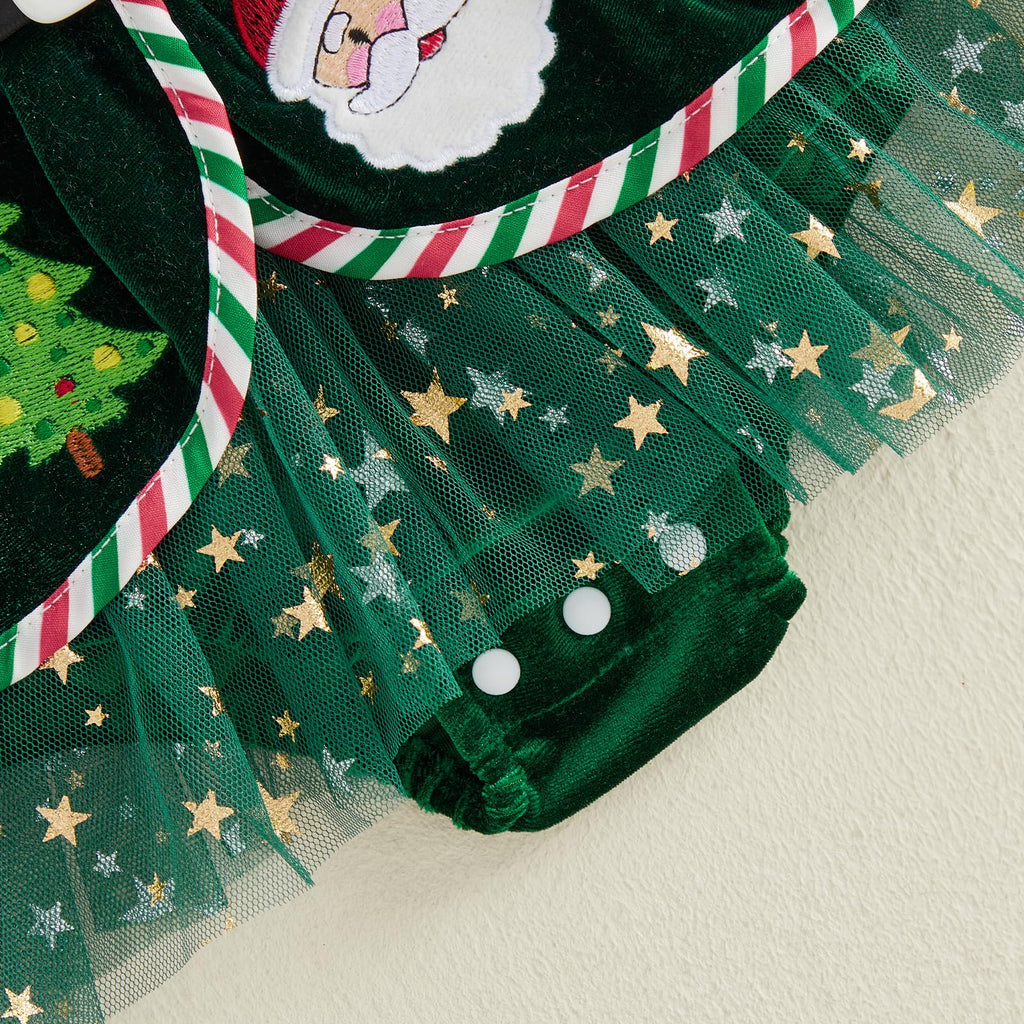 Giraropa | Vestido Mameluco Navideño de Terciopelo Bebé Niña - Verde