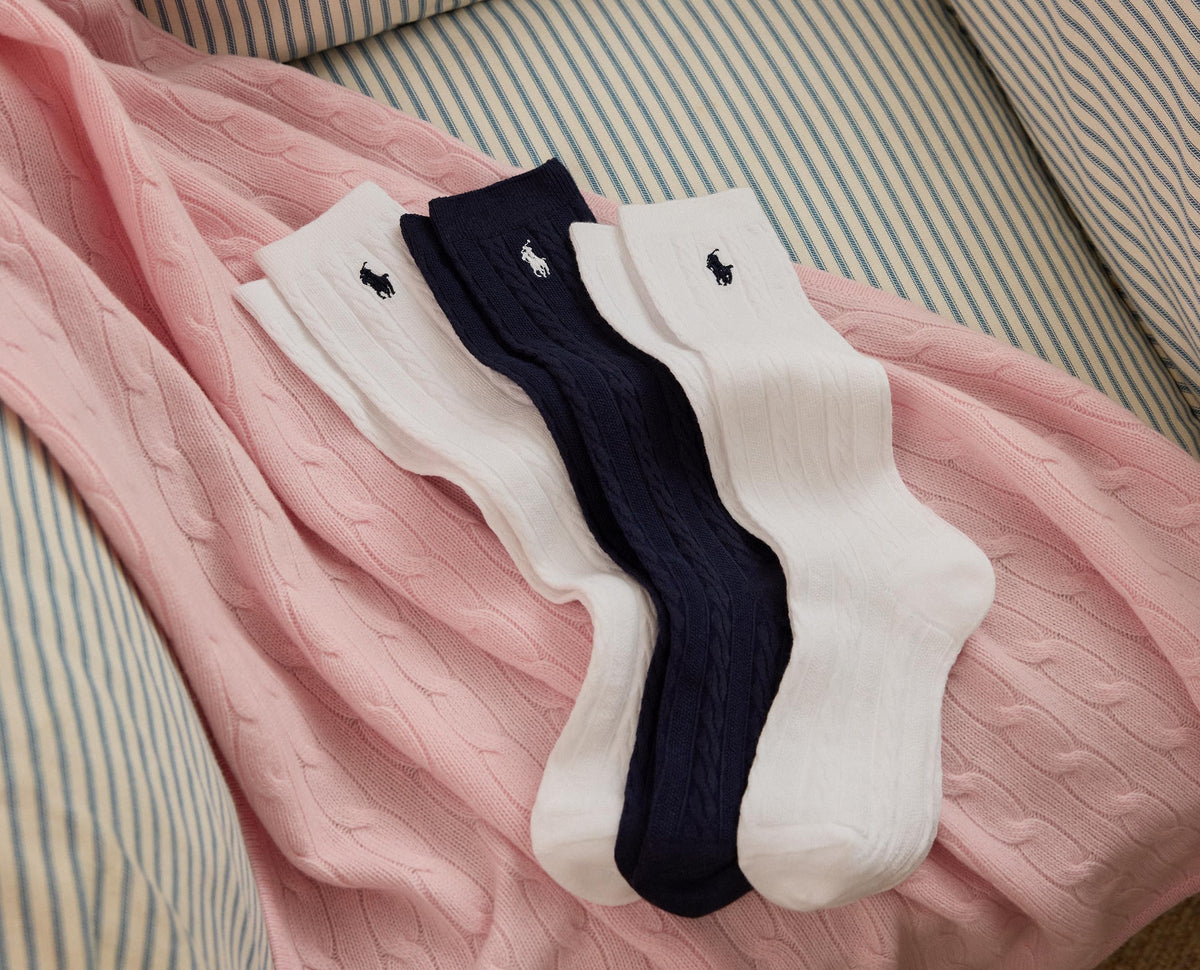 Polo Ralph Lauren | Calcetines Niño Unisex Pack 3 Pares Over-The-Calf Acanalado Algodón Poni Bordado Blanco Negro (Talla 4T - 20T))