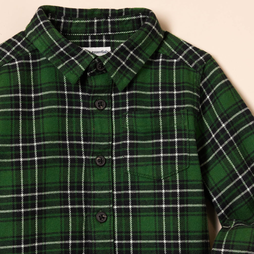 Amazon Essentials Camisa Franela Niño | Cuadros Verde • Manga Larga • 100% Algodón