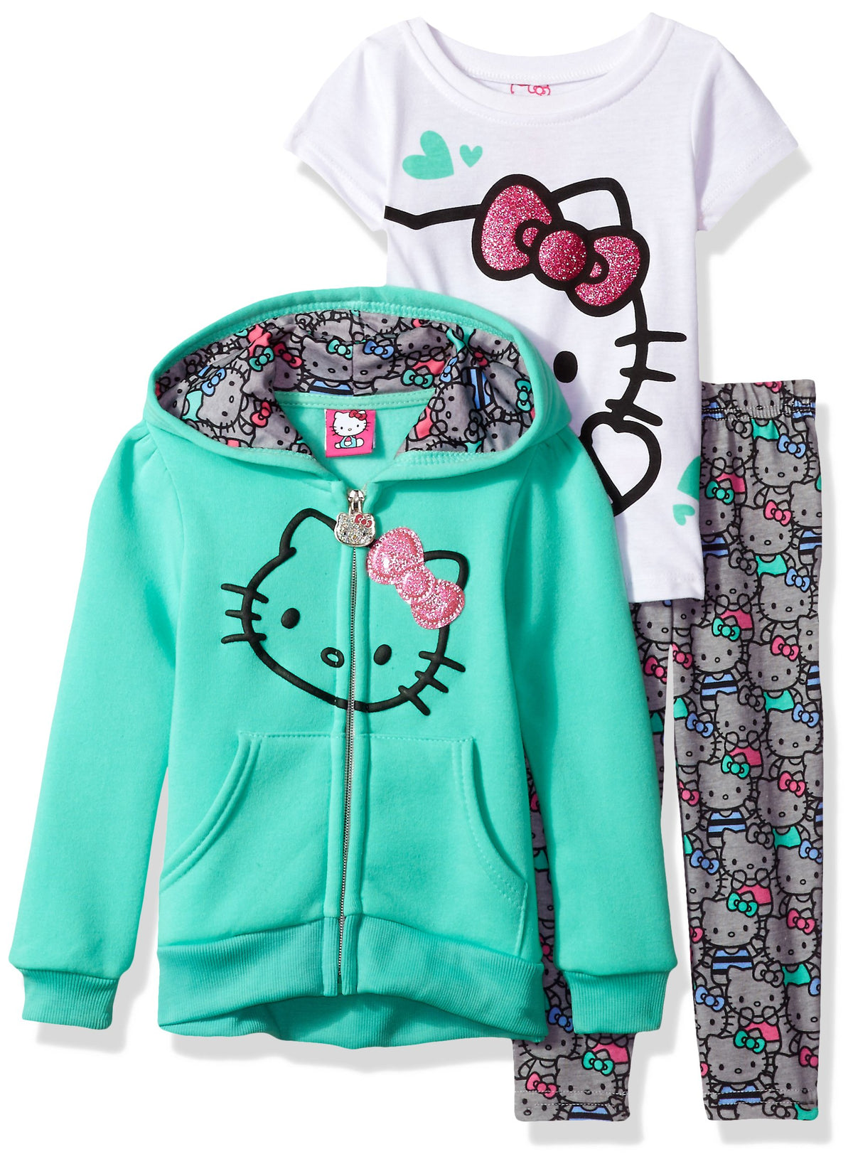 Conjunto de 2 Piezas Hello Kitty – Sudadera con Capucha Menta y Leggings