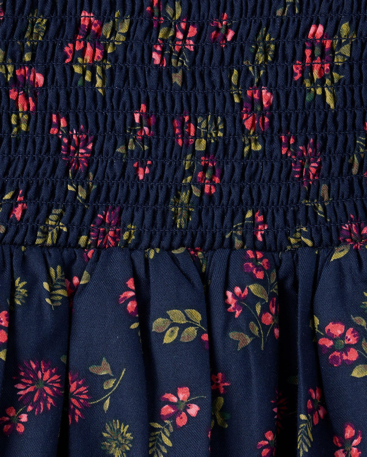 Vestido Burbuja Niña Gymboree | Franela 100% Algodón + Floral Ditsy Navy + Corpiño Fruncido Smocked + Manga Farol (2T - 12T)