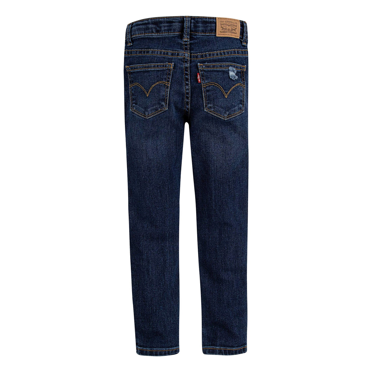 Jean Slim Levi's | Índigo Oscuro + Rotura en Rodilla + Costuras Doradas + Arcuata Icónica | Niña (5T - 16T)