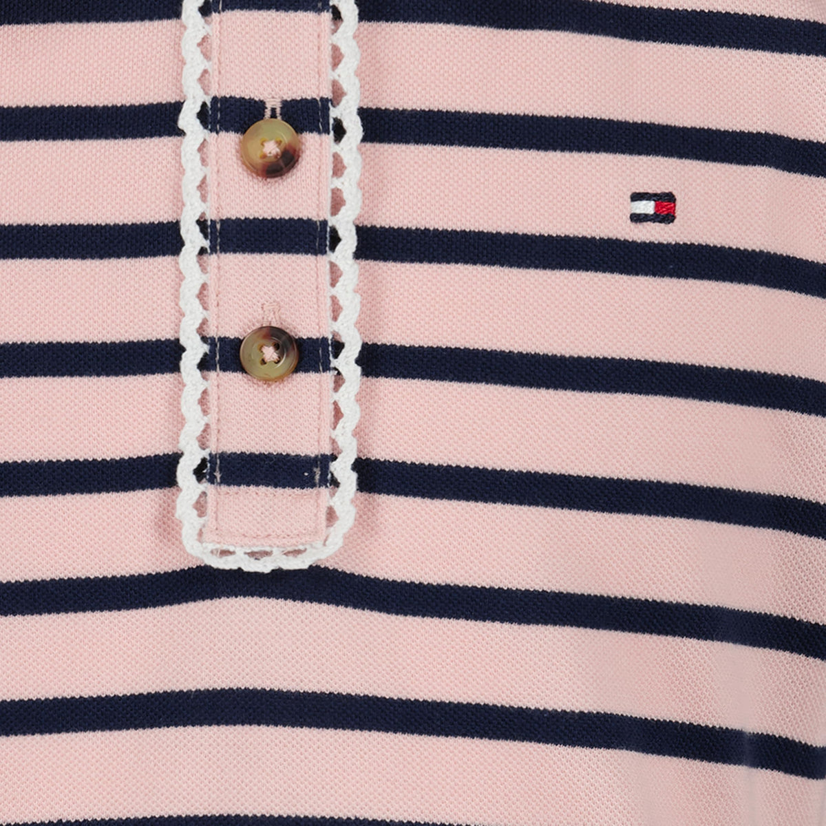 Tommy Hilfiger Vestido Polo Piqué Niña | Rayas Breton Rosa/Navy • Cuello Polo Ribete Picot • Falda Plisada