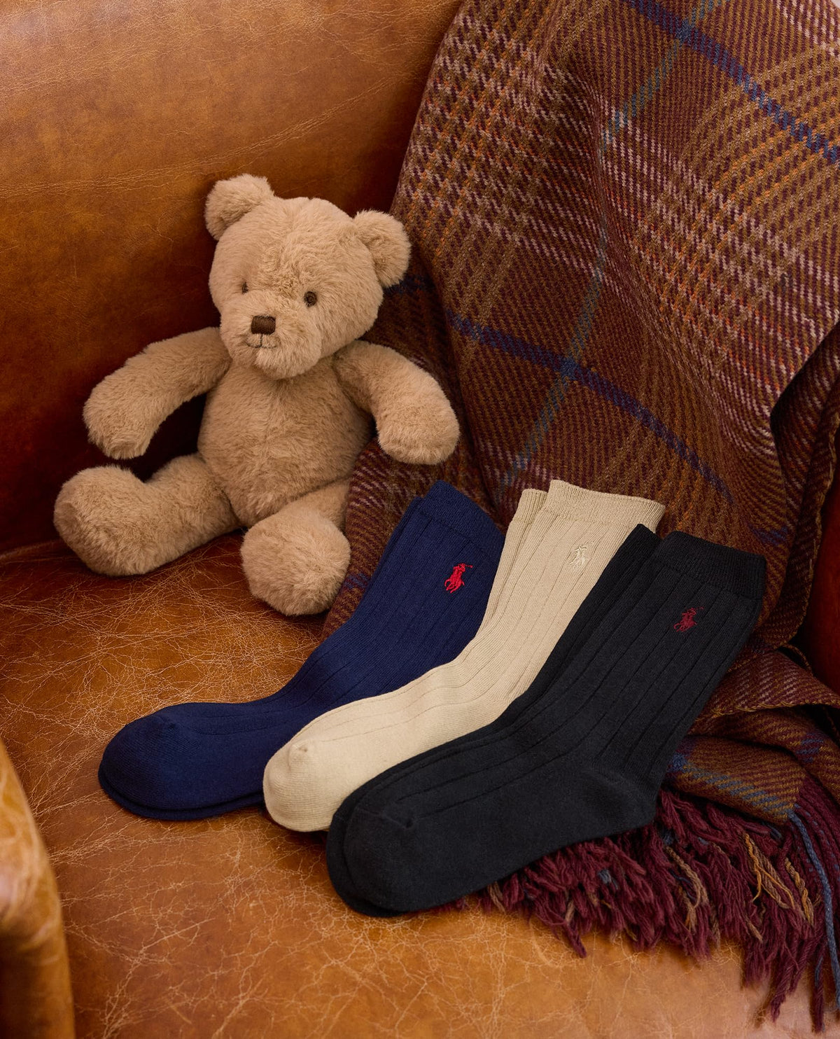 Polo Ralph Lauren | Calcetines Niño Pack 3 Algodón Canalé Azul Marino Pony Rojo