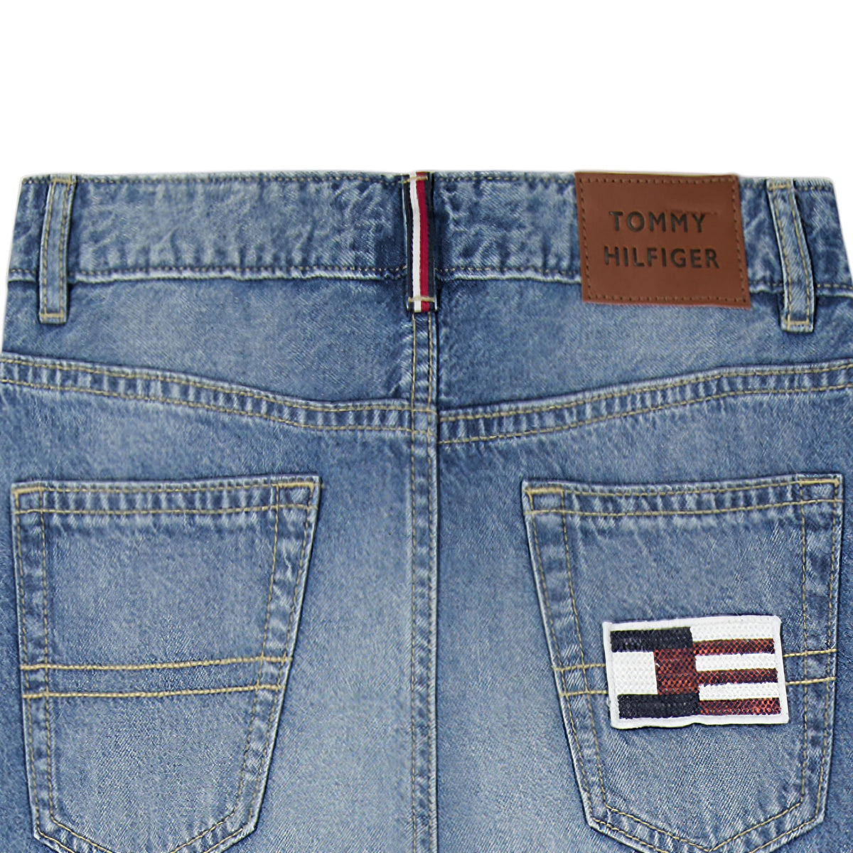 Jean Wide Leg Tiro Alto Tommy Hilfiger | Lavado Azul Claro + Costura Decorativa + Bandera TH | Niña (7T - 16T) (Copia)