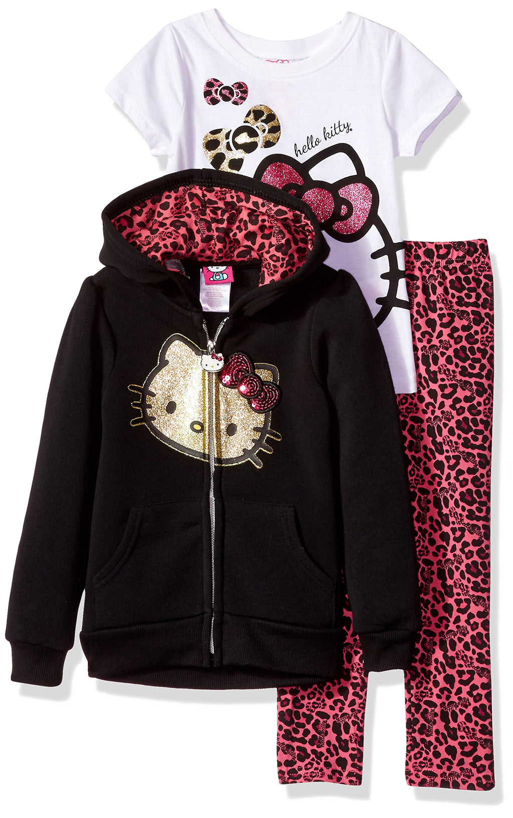 Conjunto Hello Kitty para Niña – Sudadera con Capucha y Leggings (Estampado Animal Print)
