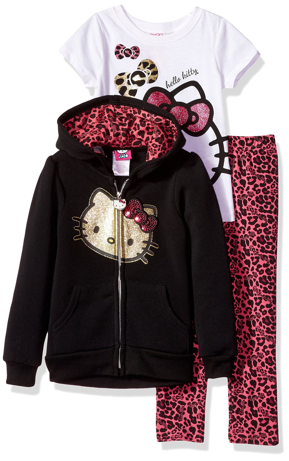 Conjunto Hello Kitty para Niña – Sudadera con Capucha y Leggings (Estampado Animal Print)