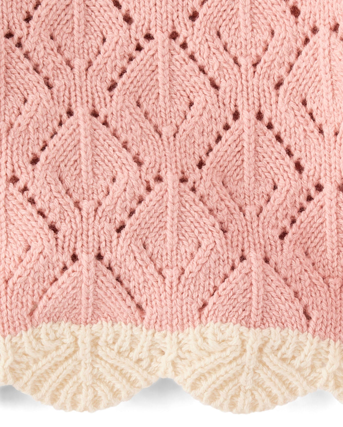 The Children's Place Suéter Niña | Rosa Blush Calado Rombos • Dobladillo Crema Festoneado • Manga Amplia
