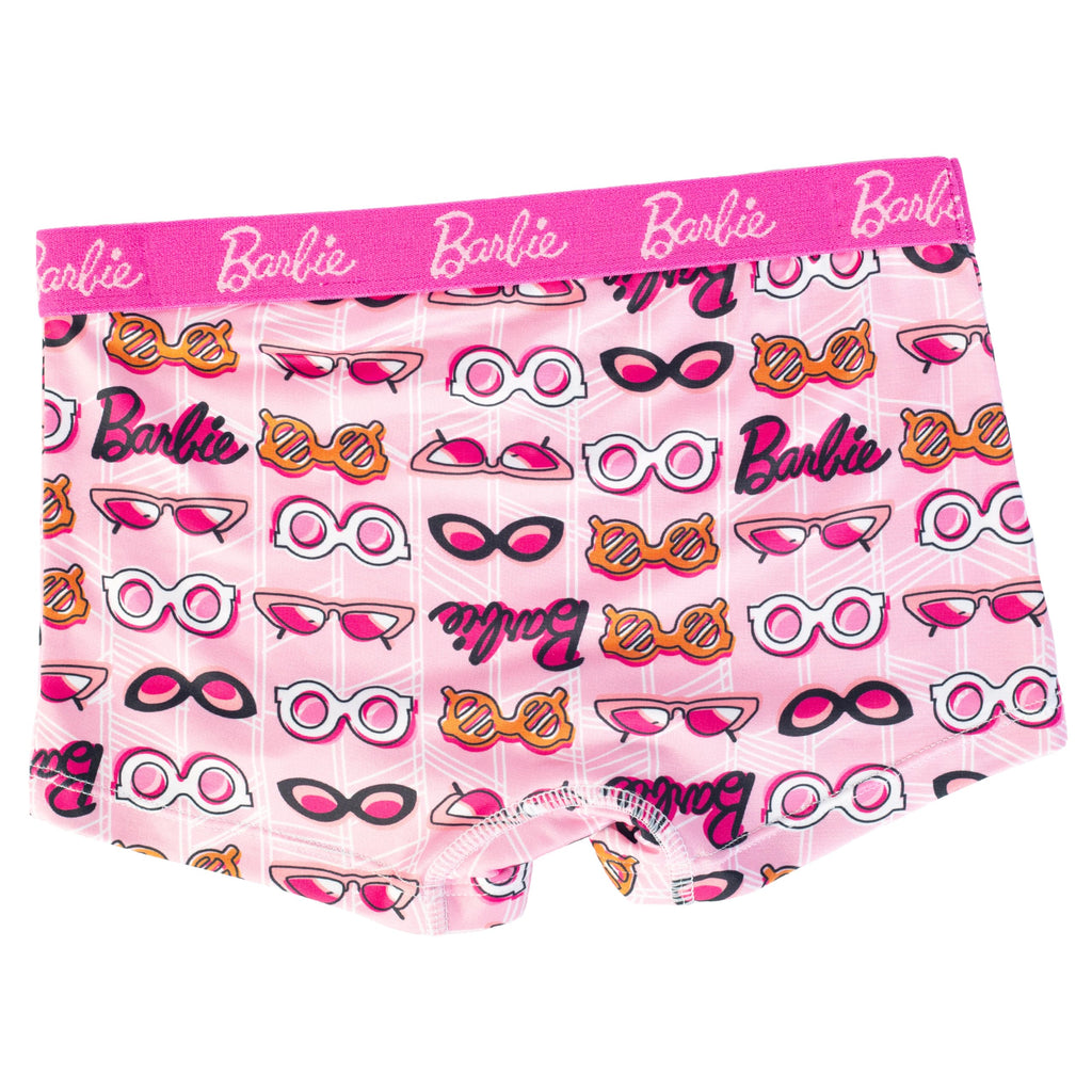 Barbie | Boxer Brief Nina Pack 4 | 92% Poliester 8% Licra | Entrepierna Algodon | Sin Etiqueta | Cintura Cepillada | Estampados Iconicos Rosa Fucsia Negro (4 - 10T)