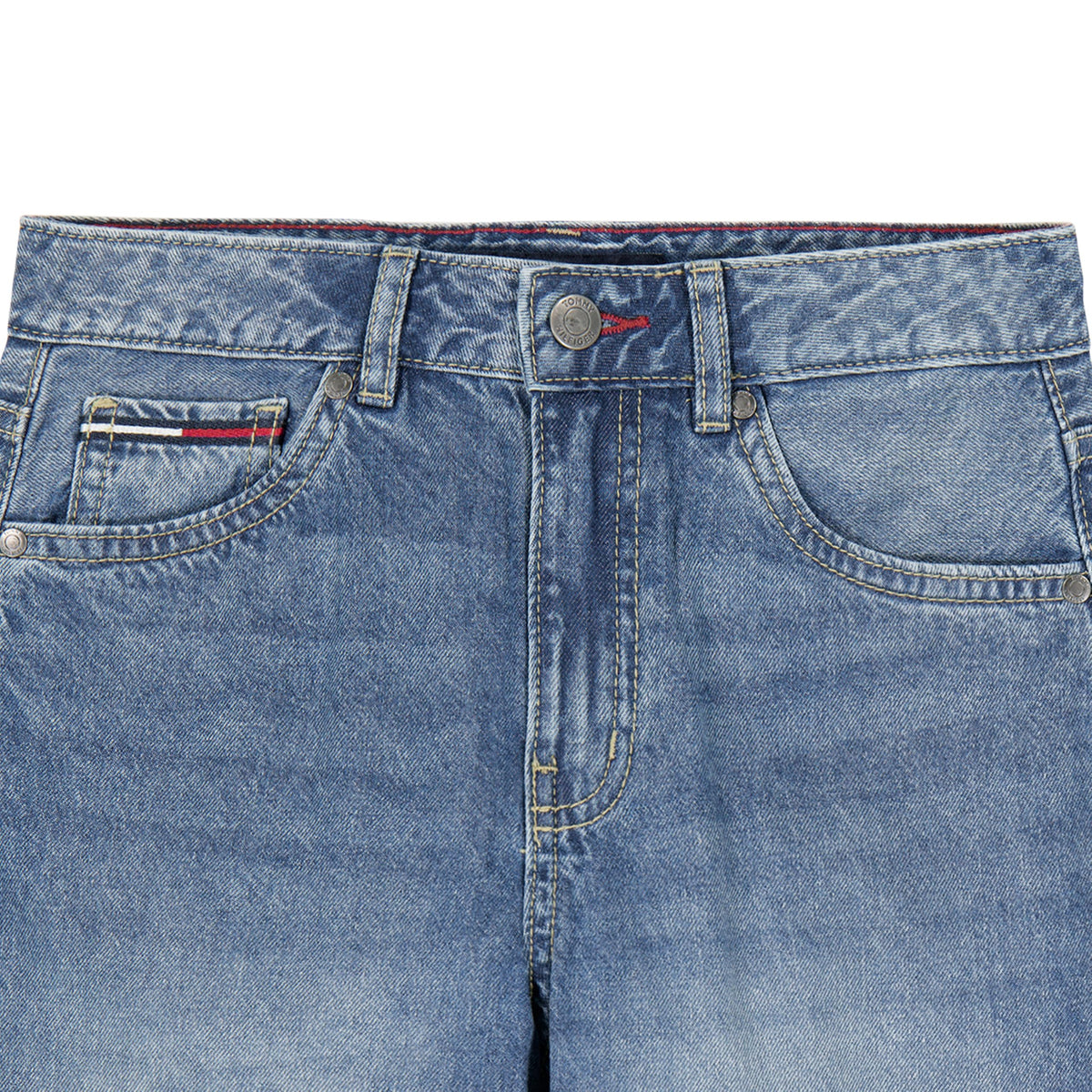 Jean Wide Leg Tiro Alto Tommy Hilfiger | Lavado Azul Claro + Costura Decorativa + Bandera TH | Niña (7T - 16T) (Copia)
