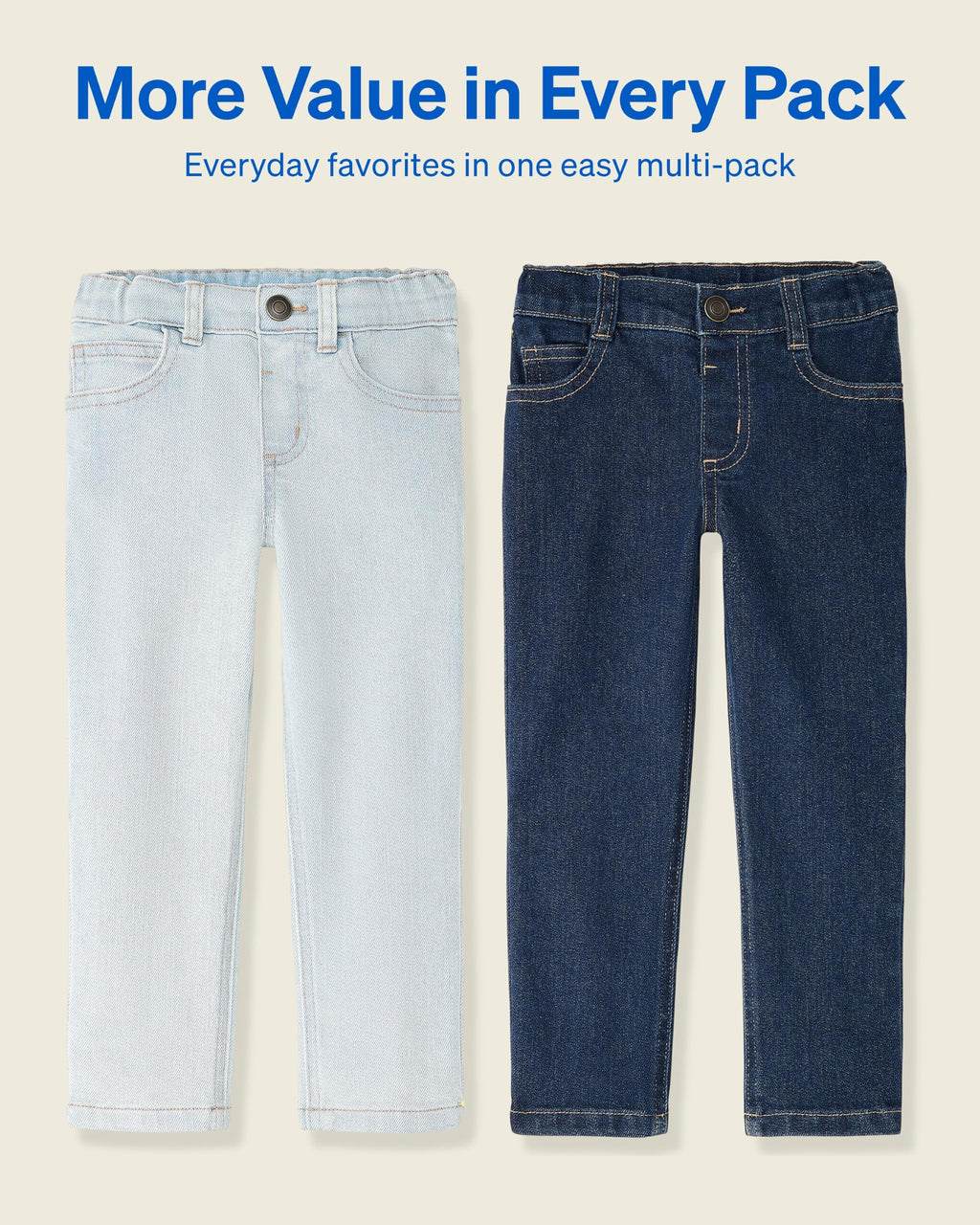 Garanimals Pack 2 Jeans Bebé Unisex | Mezclilla Elástica Pierna Recta — Lavado Oscuro + Lavado Claro • Certificado OEKO-TEX