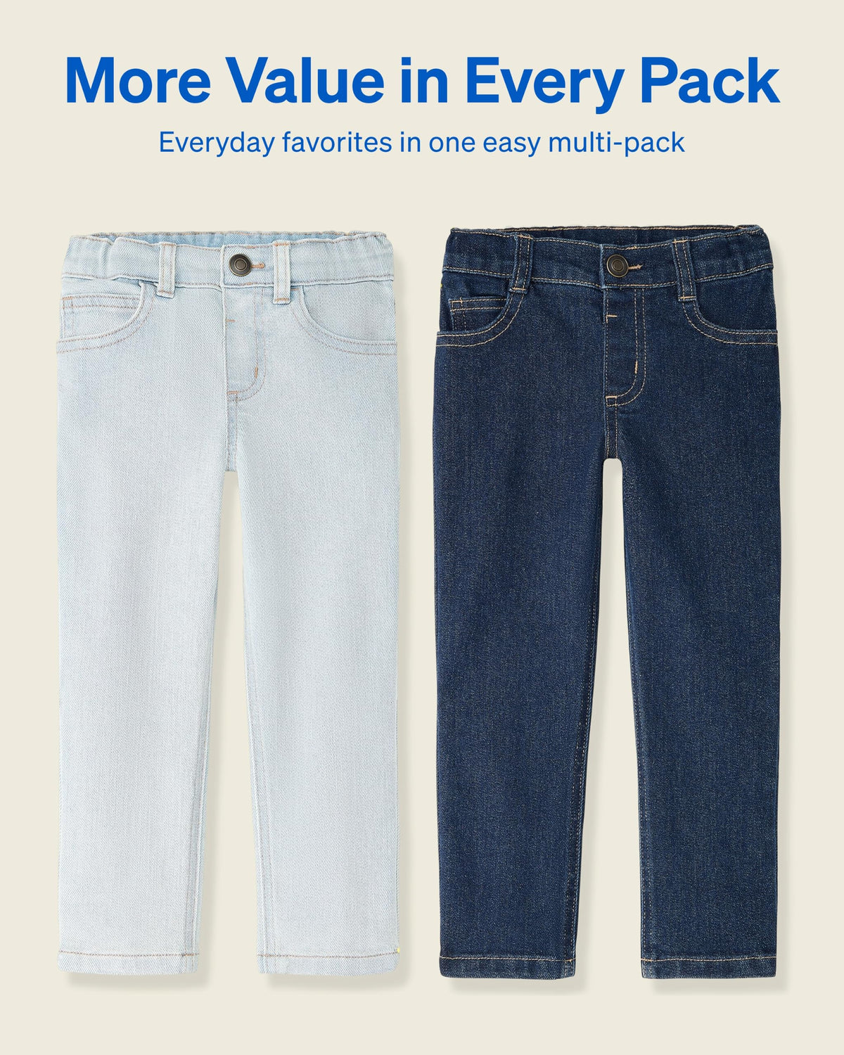 Garanimals Pack 2 Jeans Bebé Unisex | Mezclilla Elástica Pierna Recta — Lavado Oscuro + Lavado Claro • Certificado OEKO-TEX