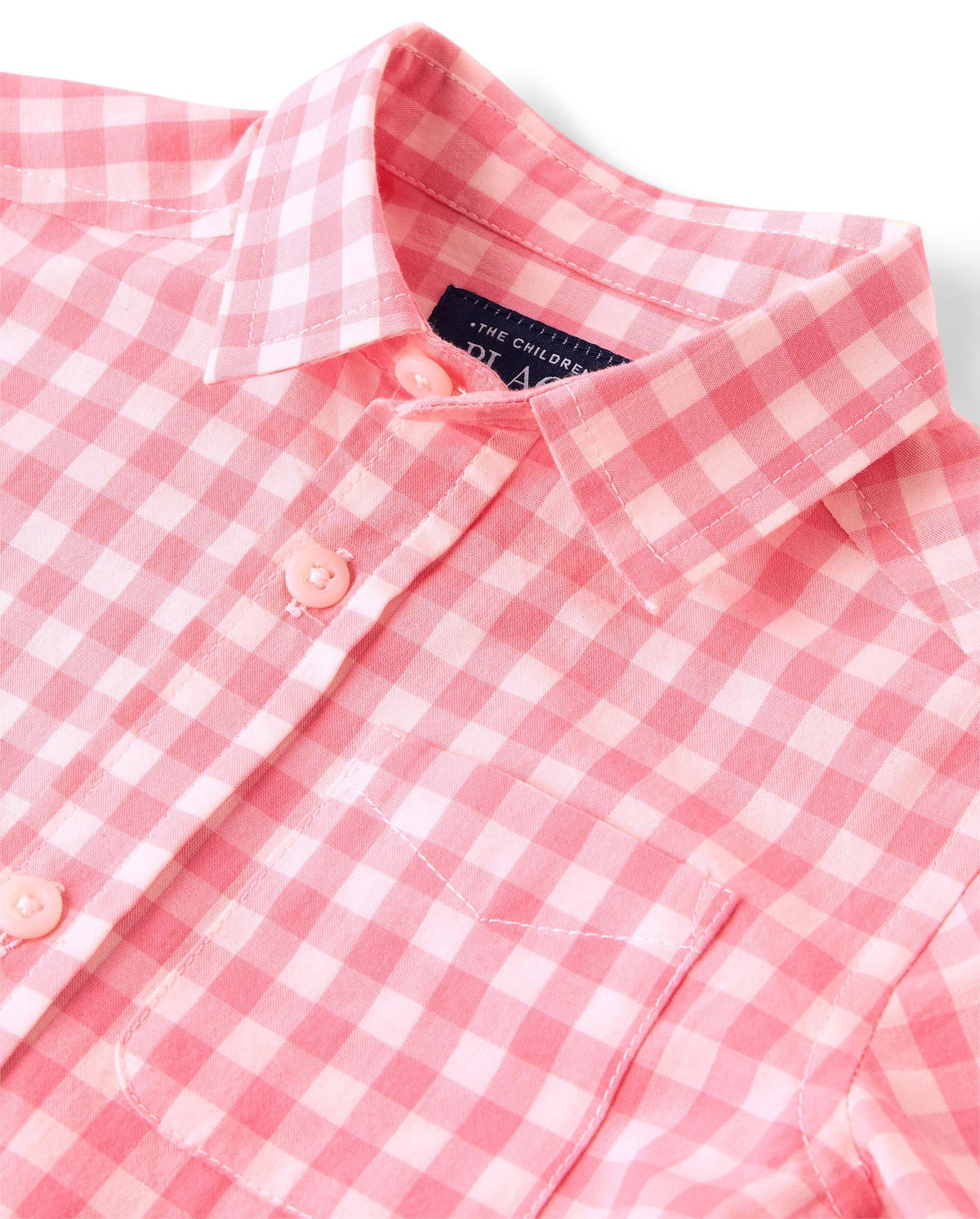 The Children's Place | Camisa Popelín Manga Corta Gingham Rosa Coral Blanco Bebé Niño (6M - 5T)