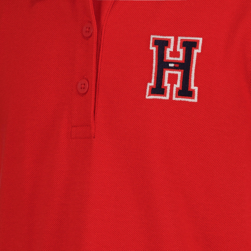 Tommy Hilfiger Vestido Polo Piqué Niña | Rojo • Parche Bordado H Varsity • Falda Plisada