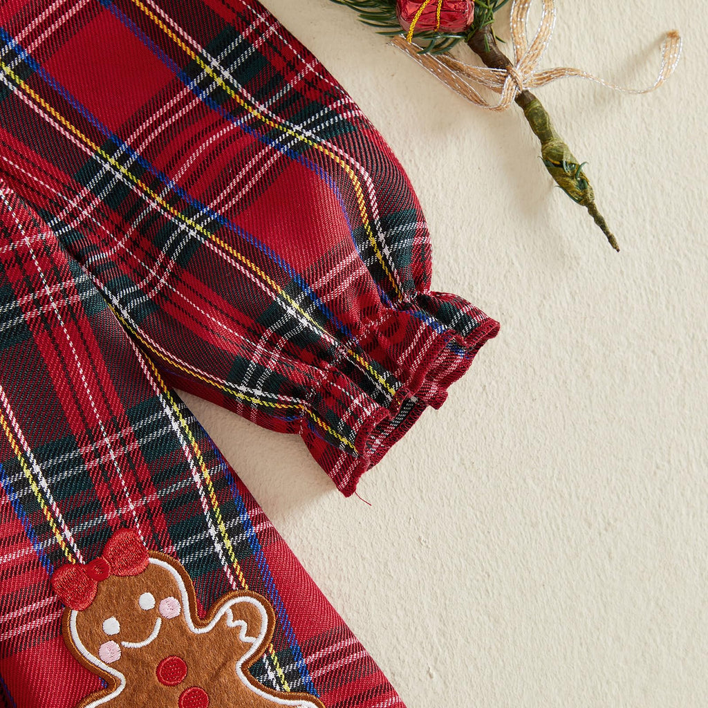 Santa Girl | Vestido Navideño Niña Cuadros Rojo + Cuello Verde + Bordado Papa Noel Arbolito