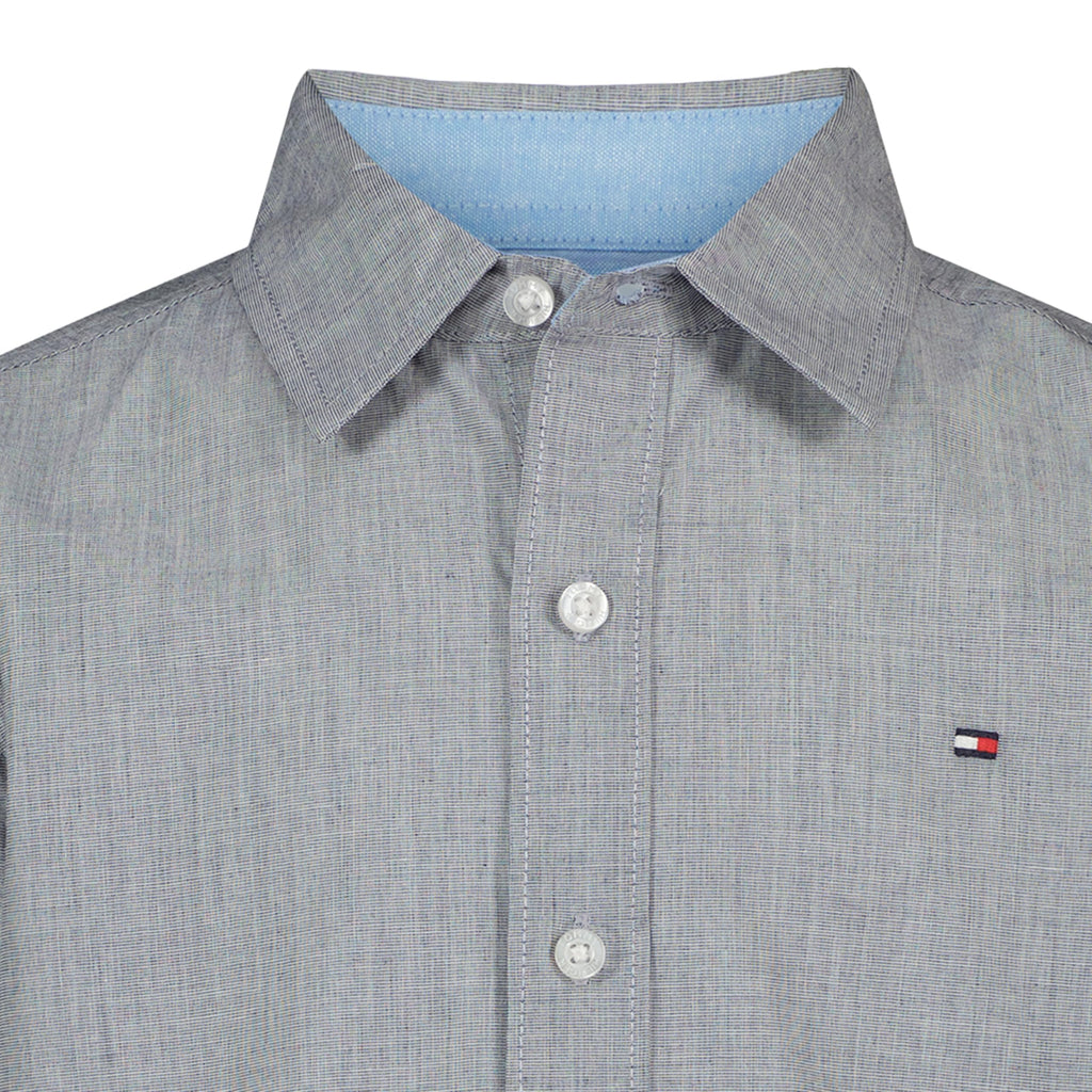 Tommy Hilfiger | Camisa Casual Manga Larga Sólida Gris Niño  (8T - 16T)