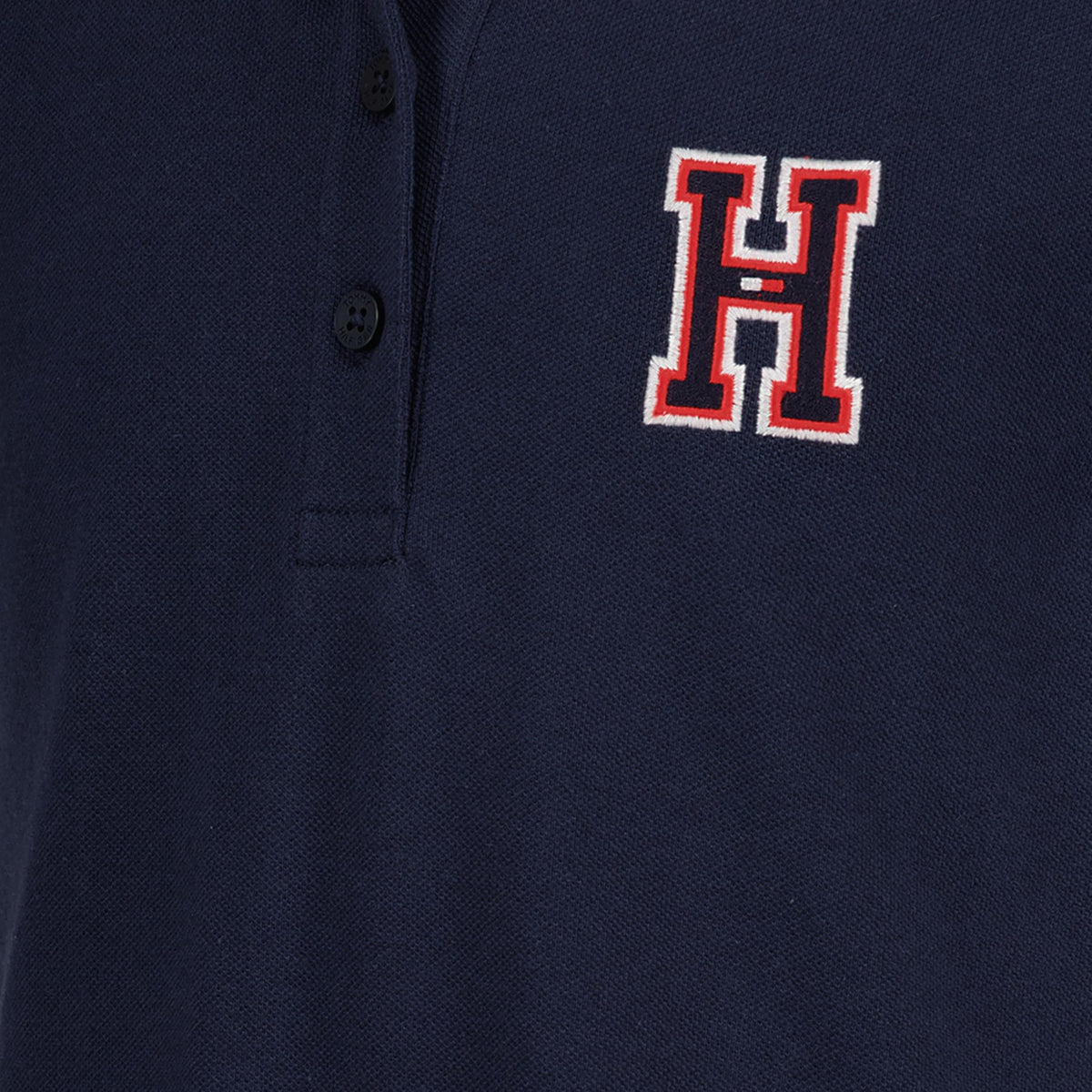 Tommy Hilfiger Vestido Polo Piqué Niña | Azul Navy • Parche Bordado H Varsity • Falda Plisada