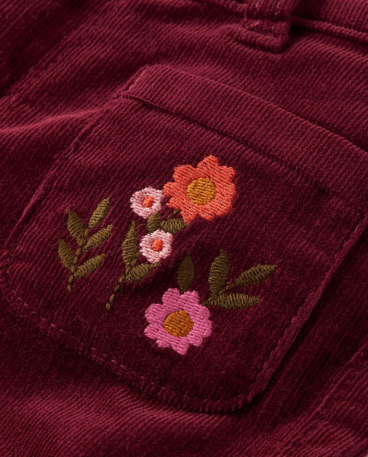 Gymboree Pantalón Ancho de Pana Burdeos con Flores Bordadas (12M - 24M)