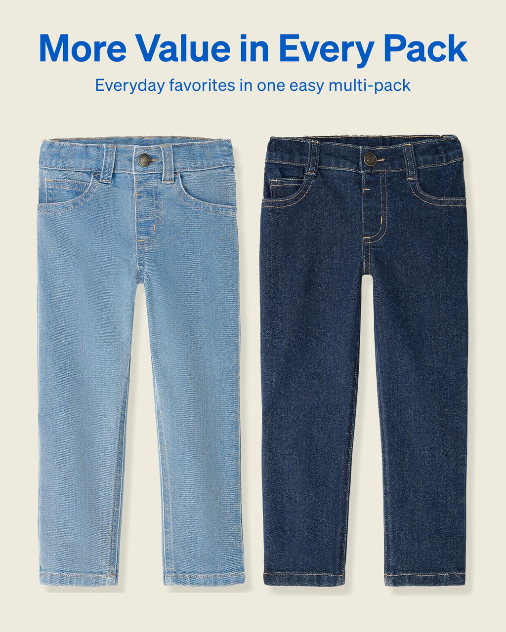 Garanimals Pack 2 Jeans Niño Unisex | Mezclilla Elástica Pierna Recta — Lavado Claro + Lavado Oscuro • Certificado OEKO-TEX