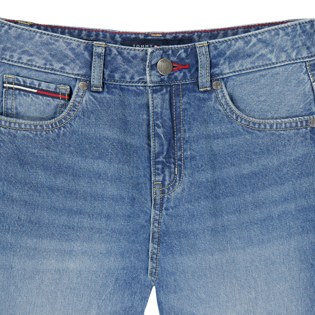 Jean Wide Leg Tiro Medio Tommy Hilfiger | Lavado Dekalb + Bandera Lentejuelas + Parche Cuero TH | Niña (7T - 16T)
