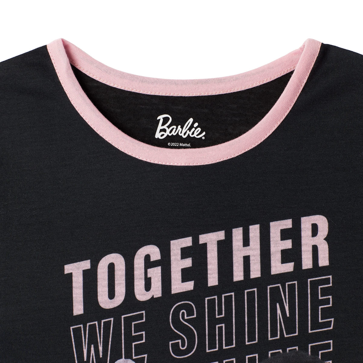 Set Pijama 4 Piezas Barbie Oficial Together We Shine | 2 Camisas + 2 Pantalones + 100% Poliéster | Niña Negro Rosa (4T - 10T)