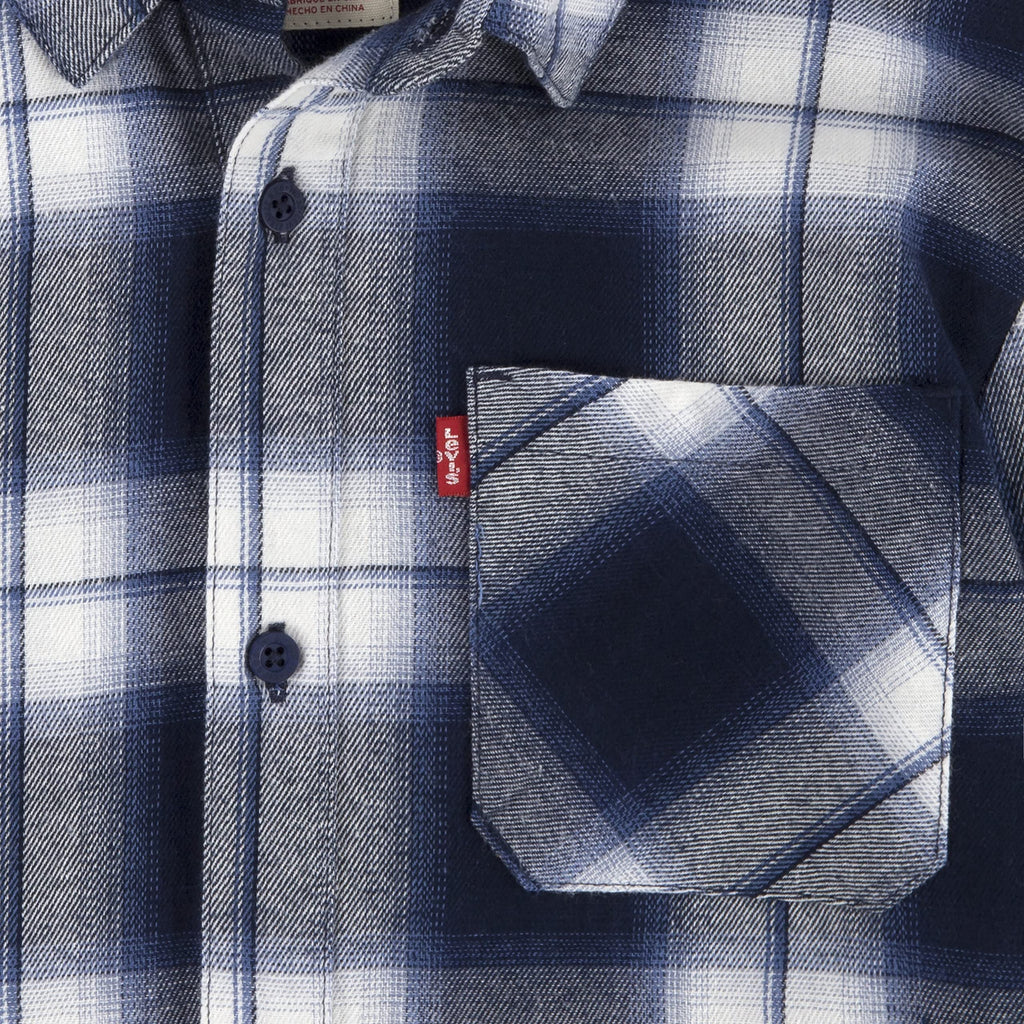 Levi's | Camisa Franela Manga Larga Cuadros Marino Blanco Niño  (8-10T)