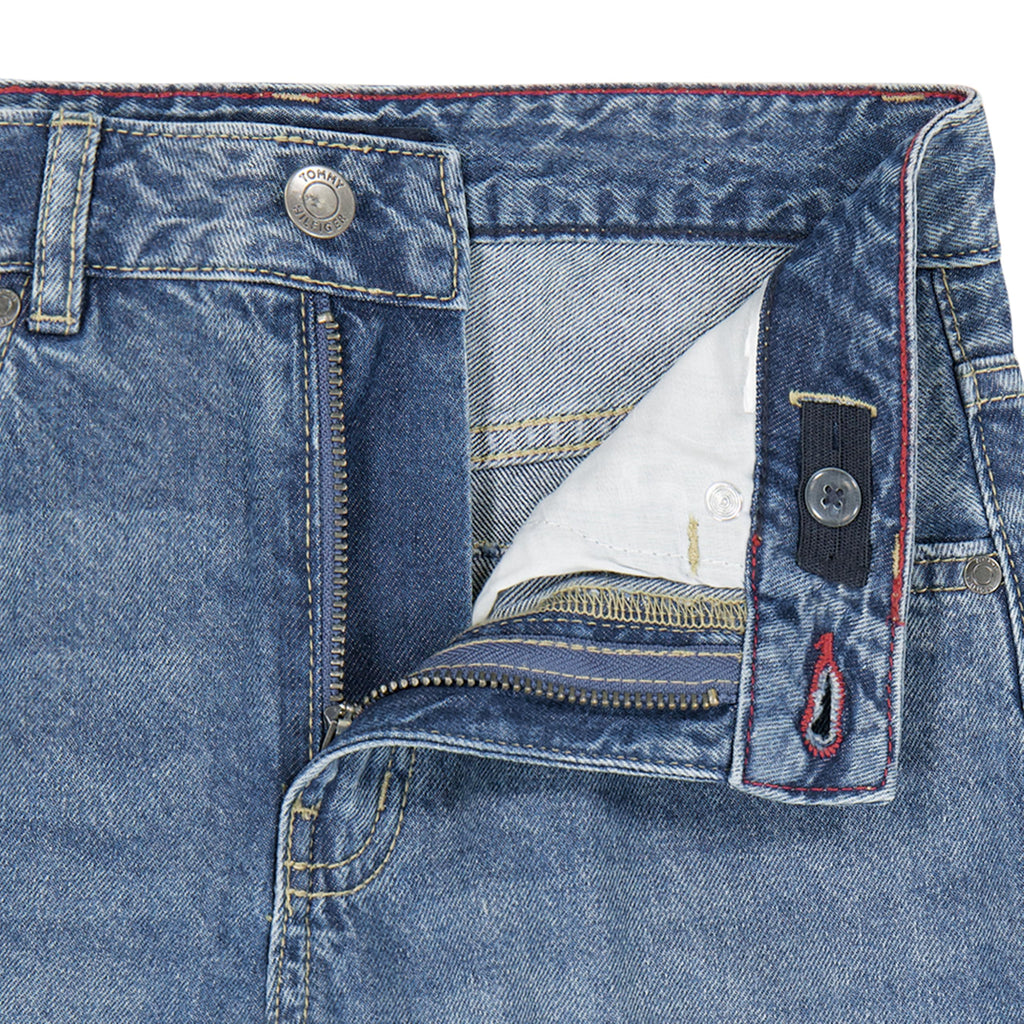 Jean Wide Leg Tiro Alto Tommy Hilfiger | Lavado Azul Claro + Costura Decorativa + Bandera TH | Niña (7T - 16T) (Copia)