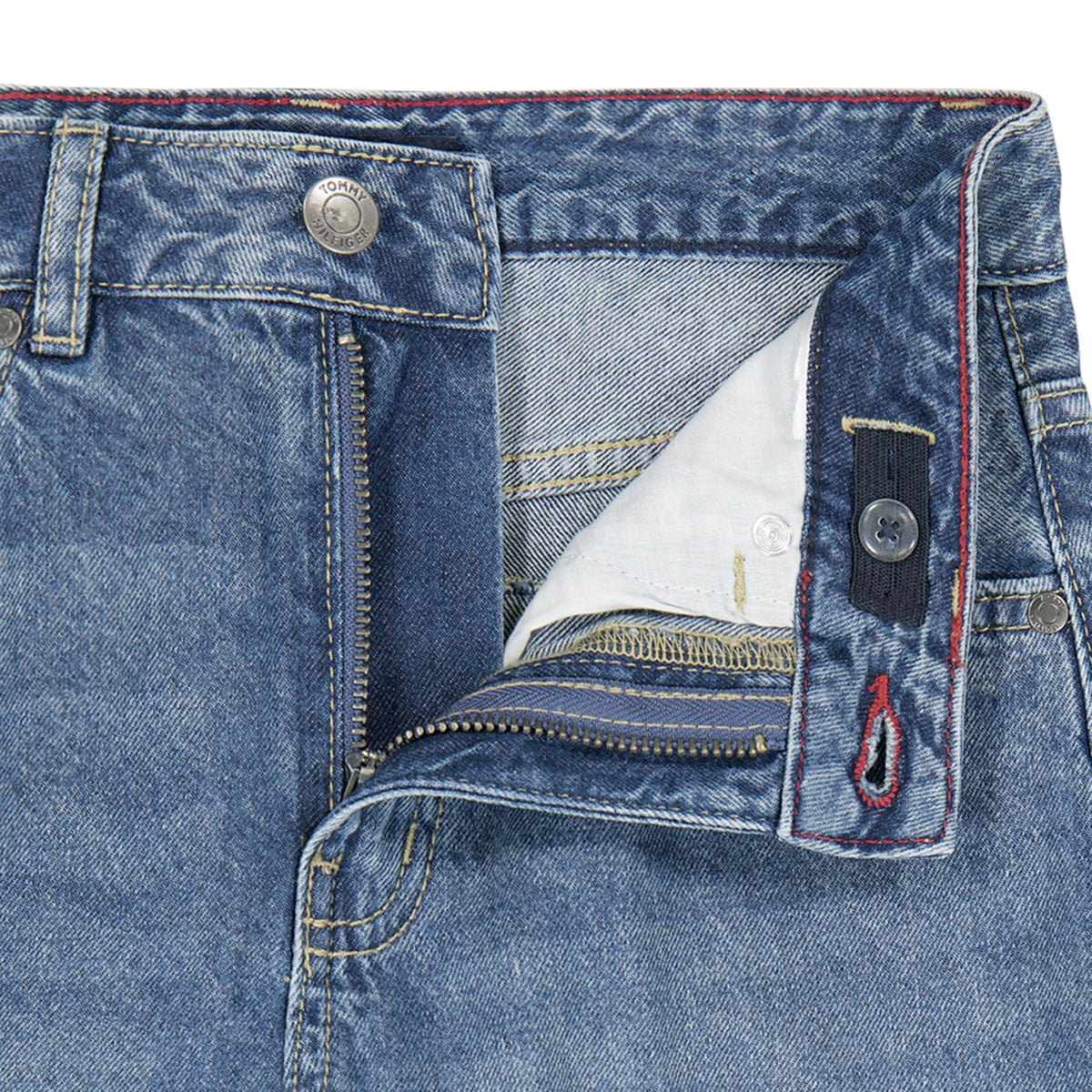 Jean Wide Leg Tiro Alto Tommy Hilfiger | Lavado Azul Claro + Costura Decorativa + Bandera TH | Niña (7T - 16T) (Copia)
