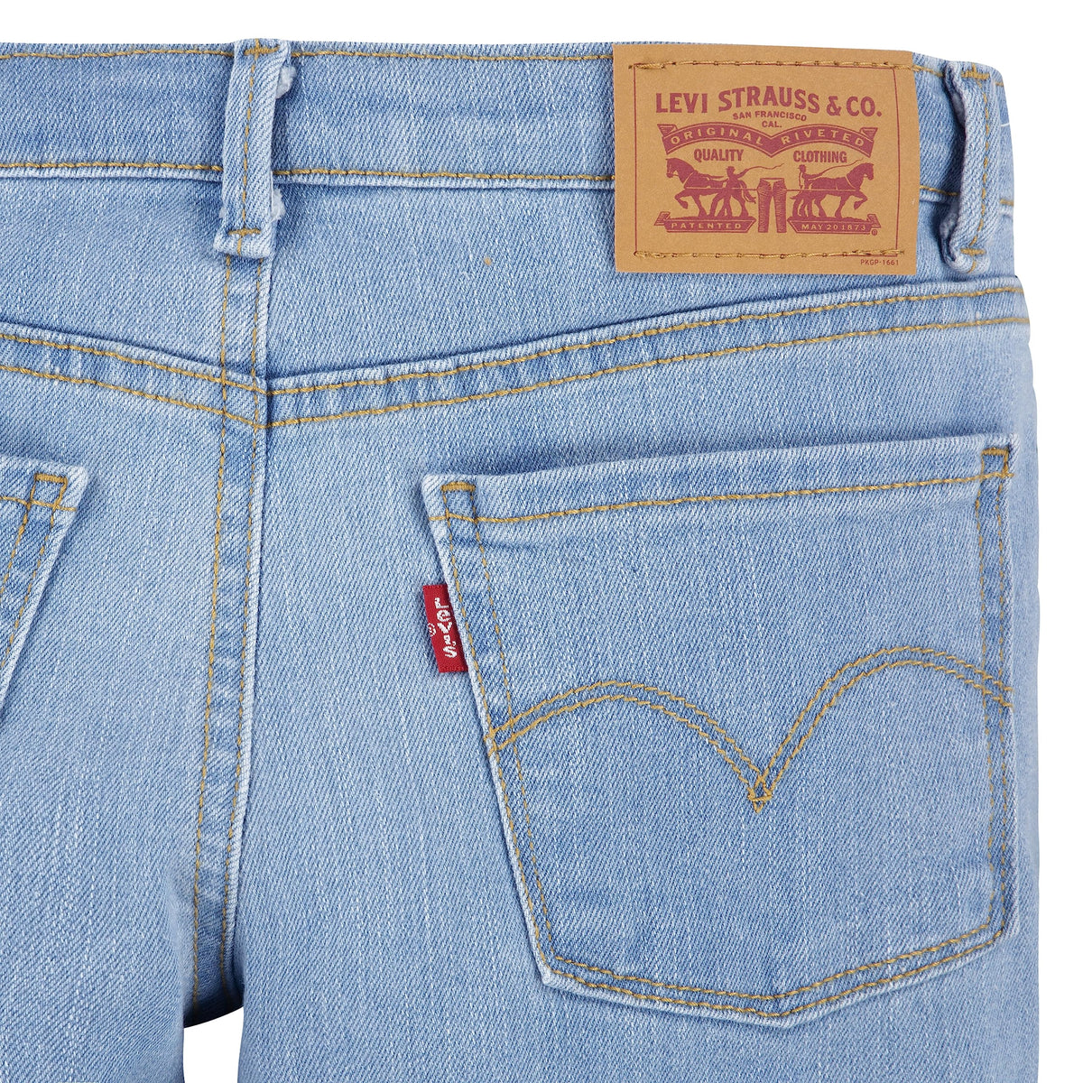 Jean Recto Cropped Levi's | Azul Claro + Roturas Distressed + Parche Cuero Completo | Niña (2T - 16T)